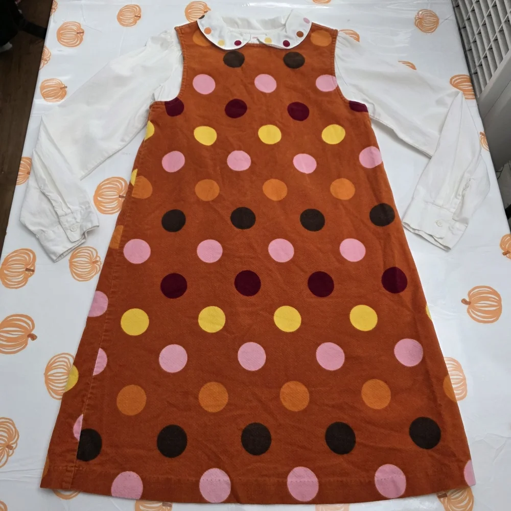 Girls Vintage Gymboree Polka Dot Pinafore Jumper Dress & Matching Shirt Size 10